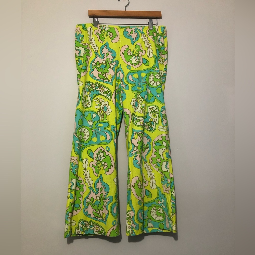 Free People Retro Hippie 100% Cotton Green Paisley Wide Leg Pants Women’s 12